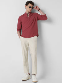 VASTRADO Woven Design Mandarin Collar Straight Short Kurta