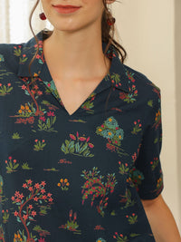 SANSKRUTIHOMES Women Printed V-Neck Short Sleeves Cotton Night suit