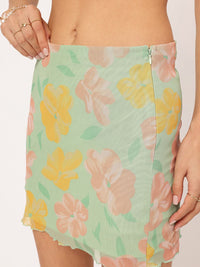 DressBerry Matcha Green Floral Pop Mesh Mini Skirt