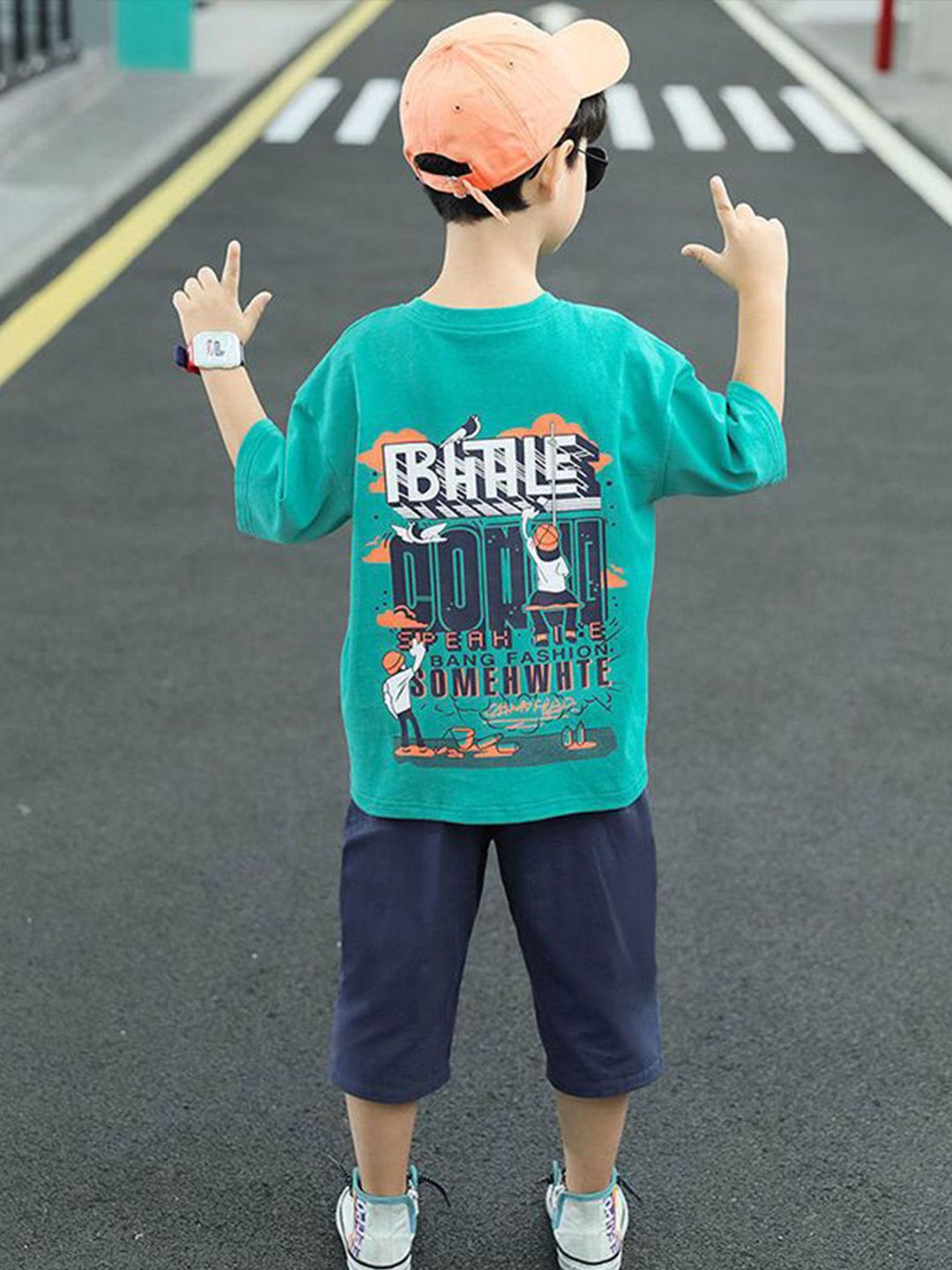 YK Boys Printed Round Neck Pure Cotton T-Shirt With Shorts