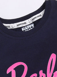Happy Faces Girls Barbie Printed Pure Cotton Longline T-shirt