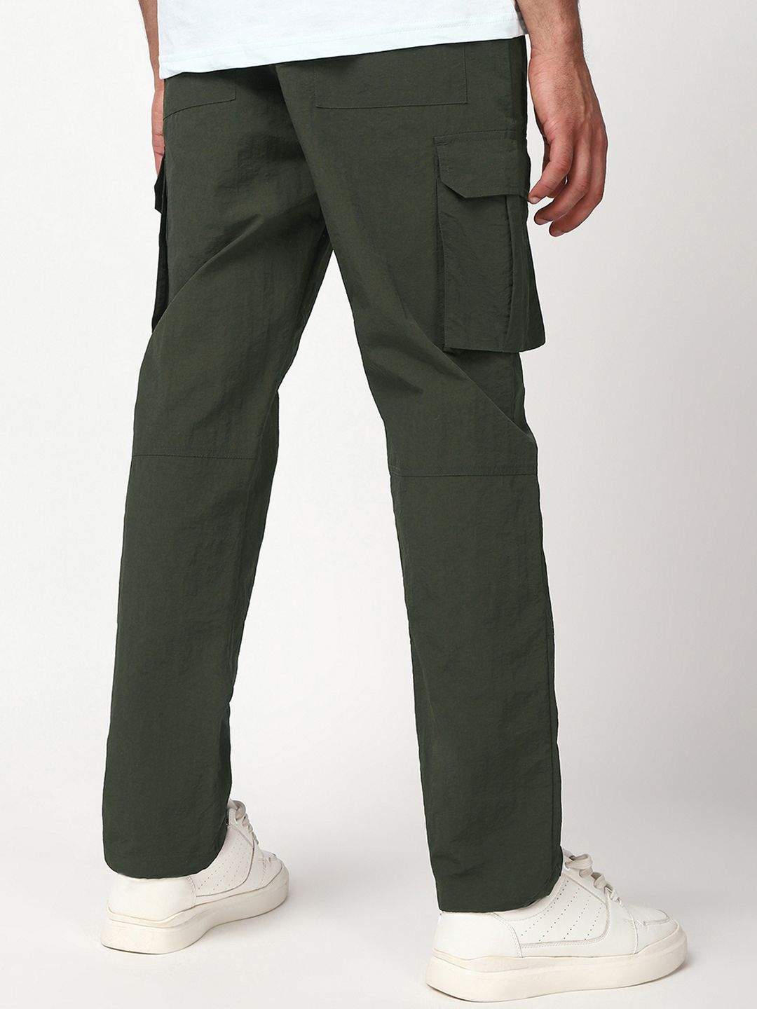 Bewakoof Men Olive Green Cargo Parachute Pants