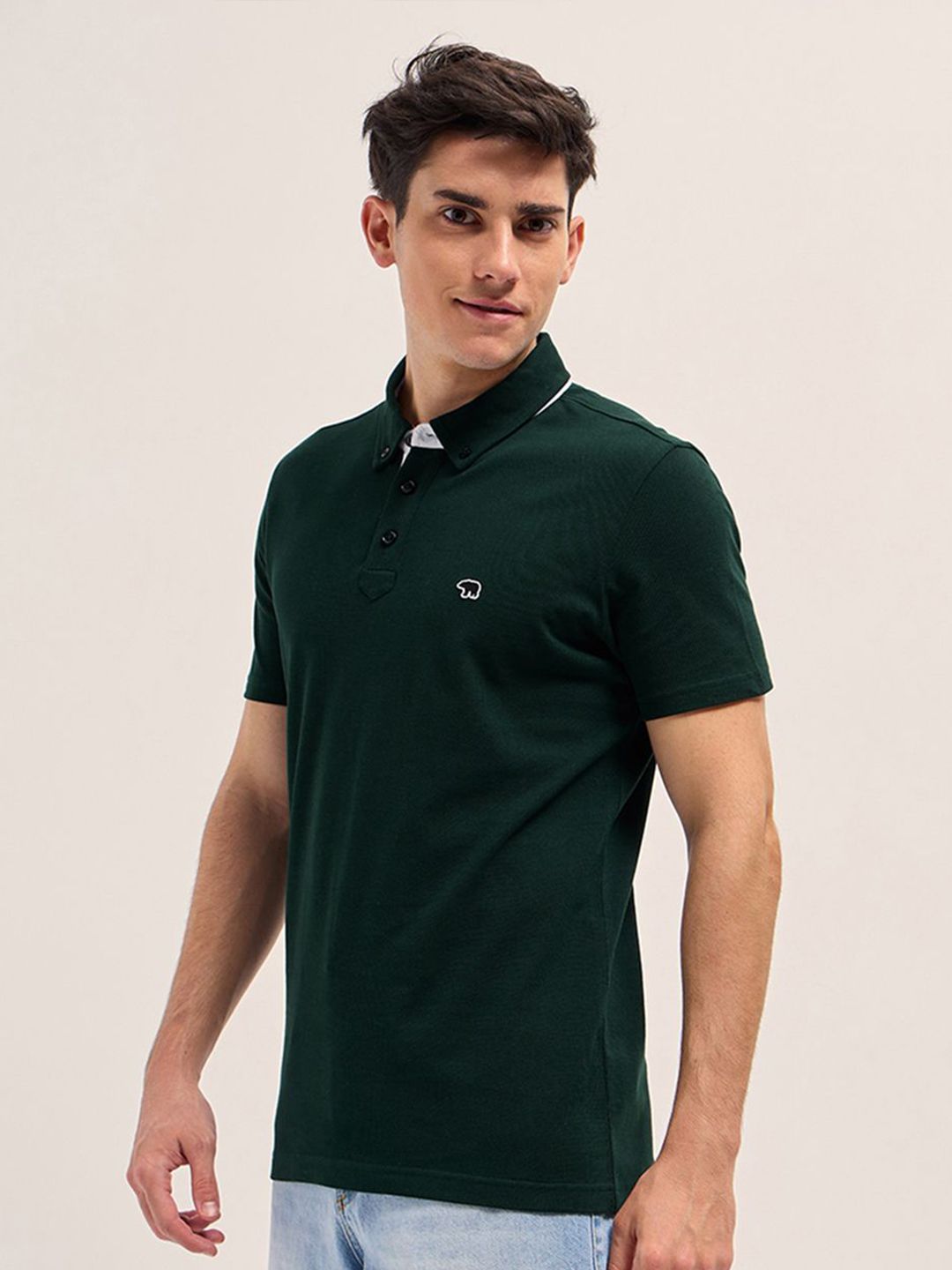 THE BEAR HOUSE Solid Polo Collar Pure Cotton T-shirt