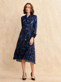 RAREISM Women Printed Shirt Collar Fit & Flare Pleated Midi Dress