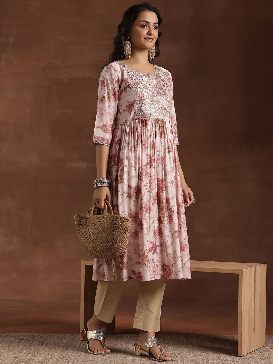Libas Floral Printed Pleated Kurta