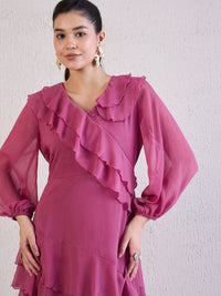 Antheaa Puff Sleeve Chiffon Maxi Dress