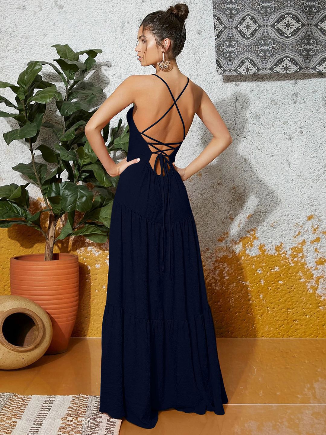 Berrylush Women Ruffled Fit & Flare Shoulder Straps Maxi Dress