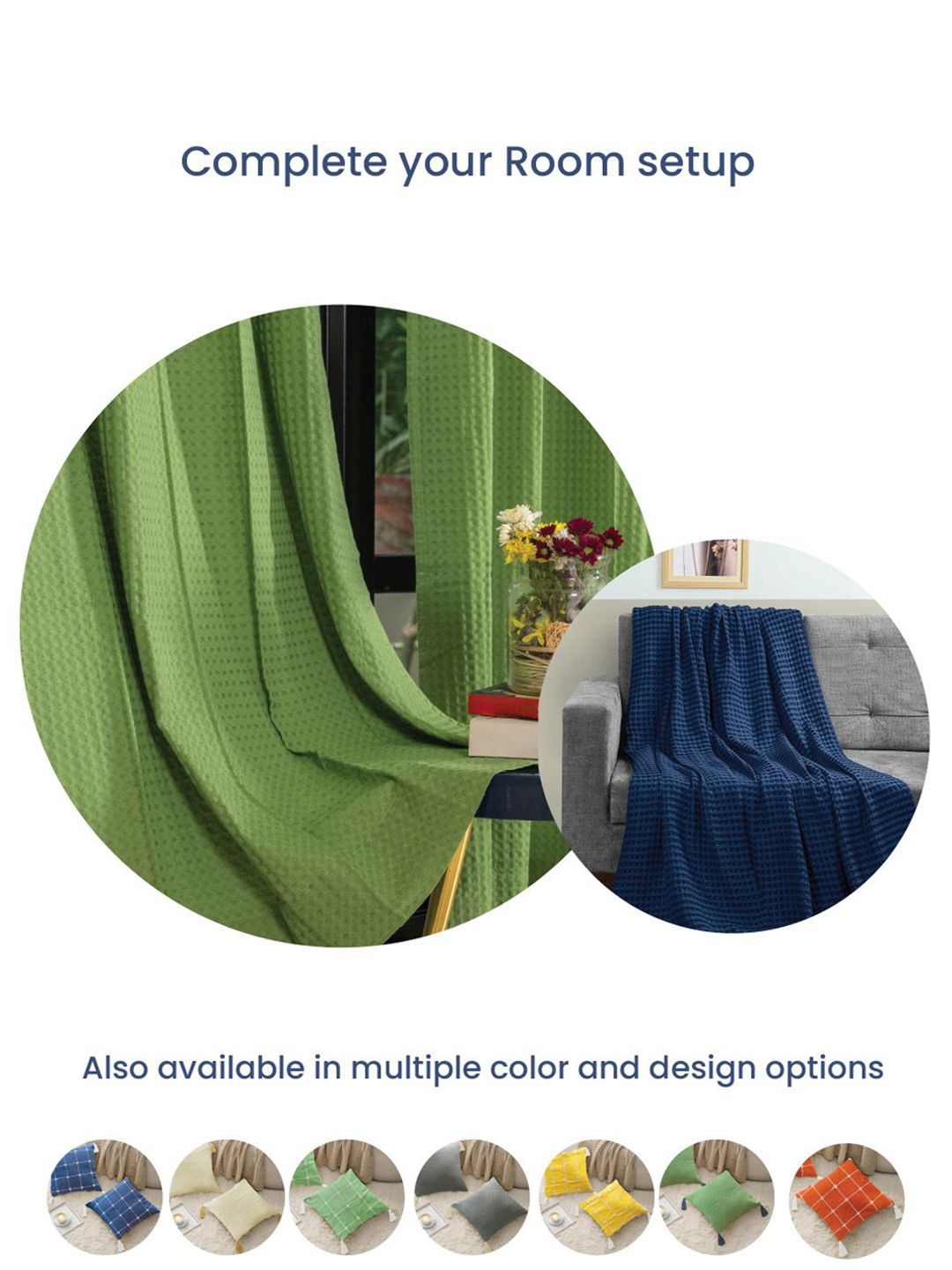 URBAN SPACE Navy Blue & Green 2 Pieces Checked Pure Cotton Square Cushion Covers