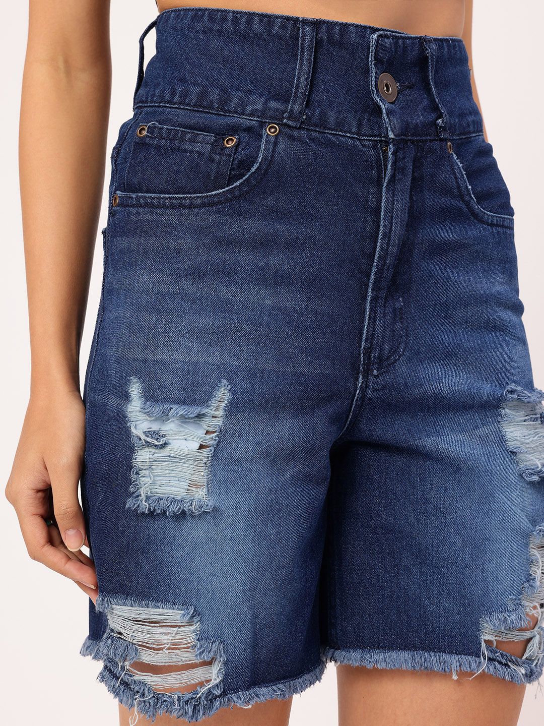 DressBerry Women Ripped Cuts High-Rise Frayed Denim Shorts