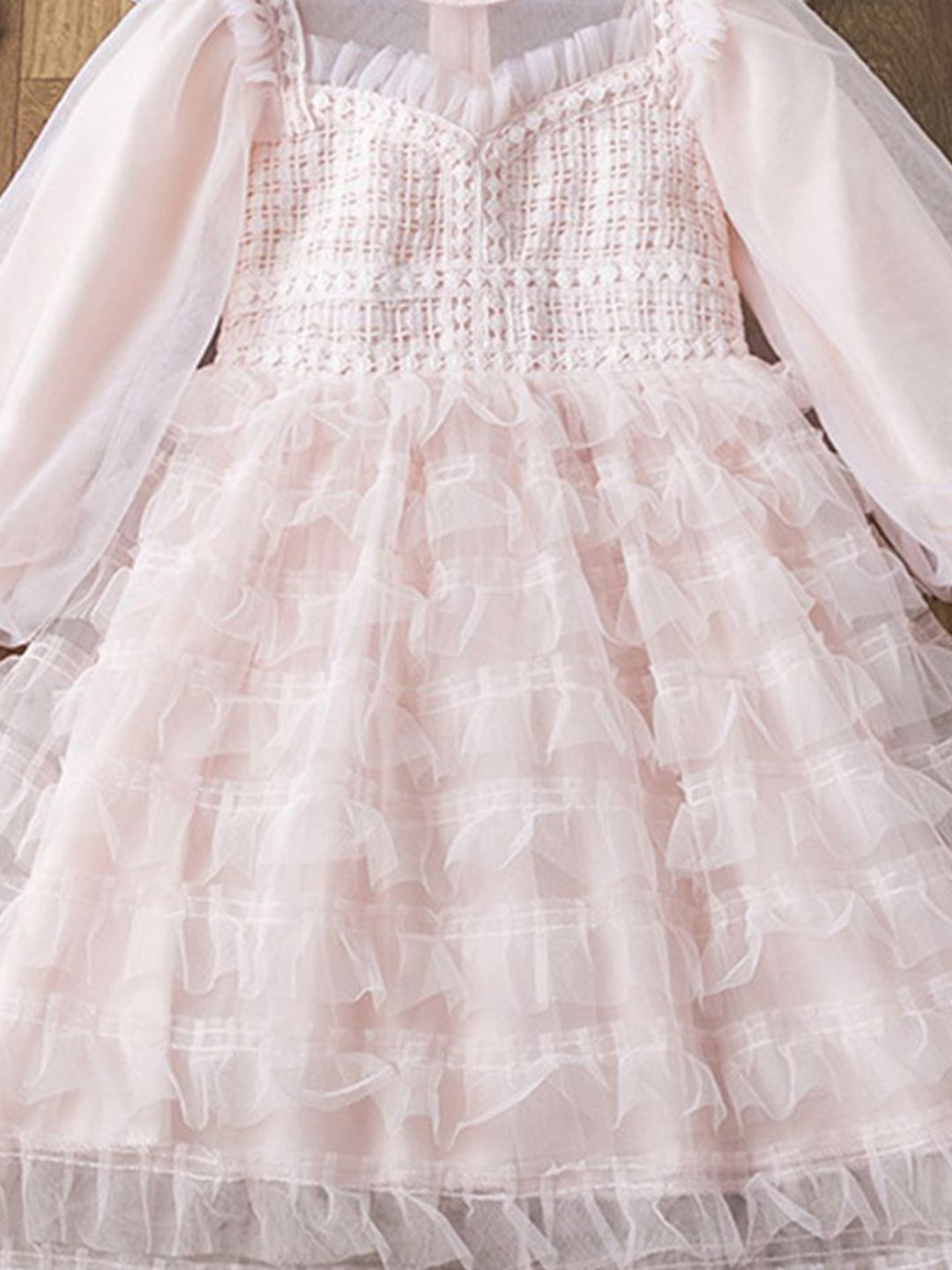 YK Girls Solid Puff Sleeve Fit & Flare Dress