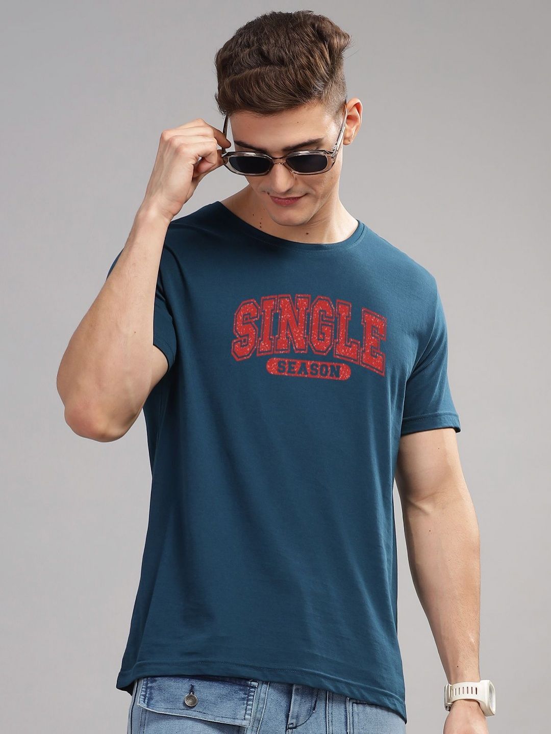 ADRO Men Typography Printed Round Neck Cotton T-shirt