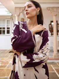 Indo Era Floral Printed Sequinned A-Line Kurta With Salwar