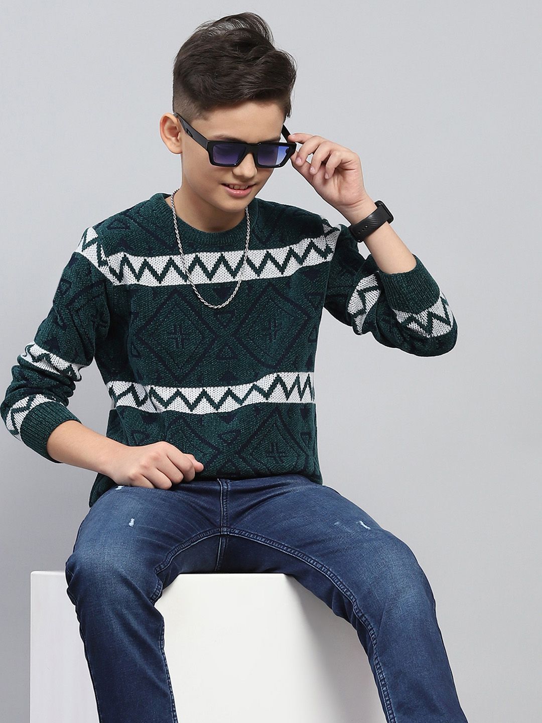 Monte Carlo Kids Boys Self Striped Sweater