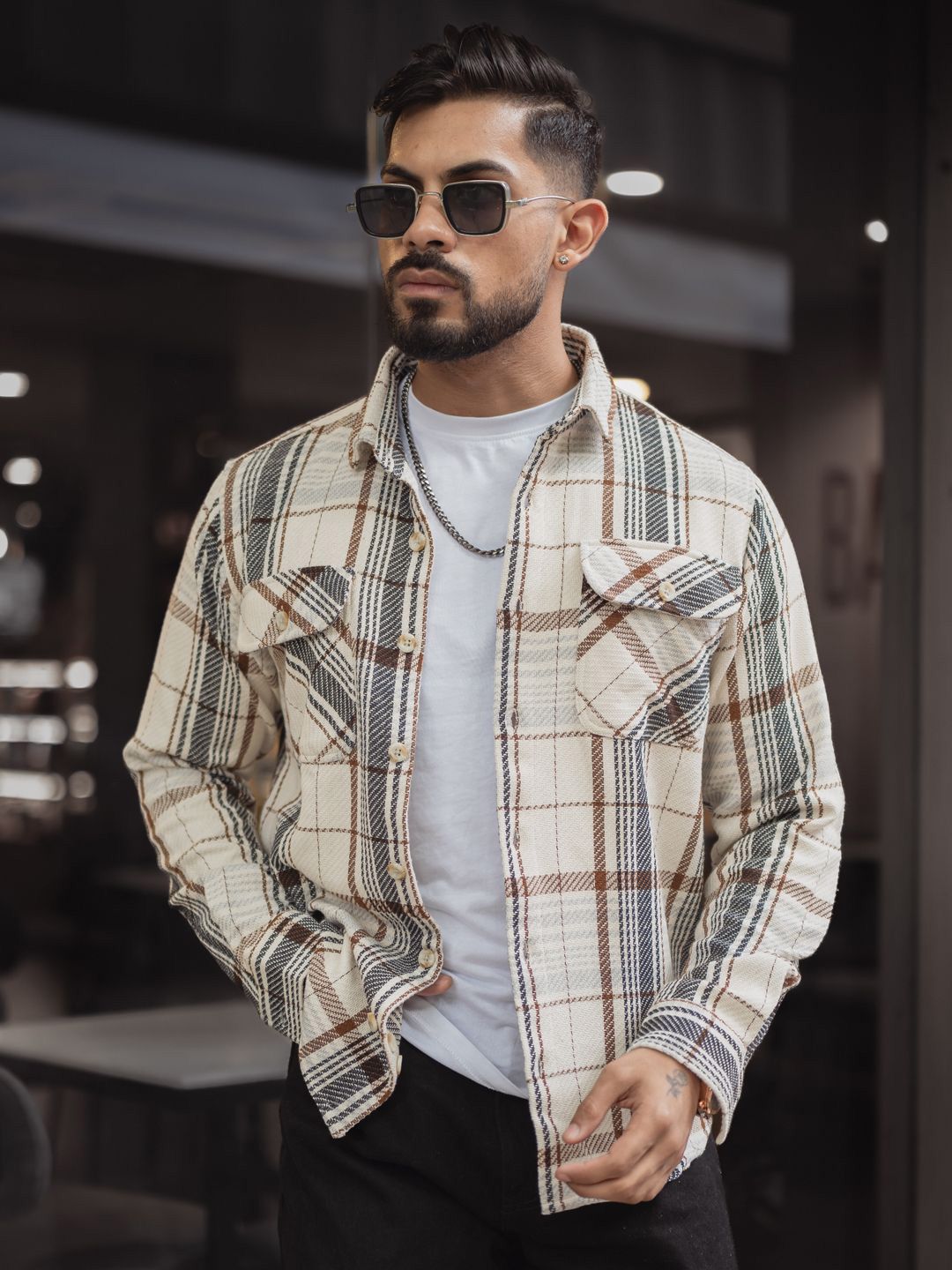 Powerlook Men Spread Collar Tartan Checked Cotton Casual Shirt