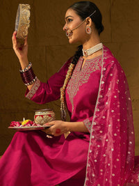 Indo Era Ethnic Motifs Yoke Design Straight Zari  Liva Kurta with Trousers & Dupatta