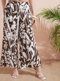 Vishudh Brown Printed Shirt collar Three-Quarter Sleeves Shirt With Palazzo