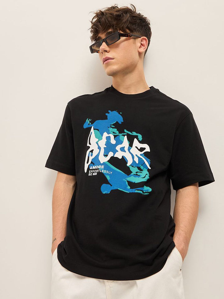THE BEAR HOUSE Abstract Printed Drop Shoulder Sleeves Cotton Oversized T-Shirt