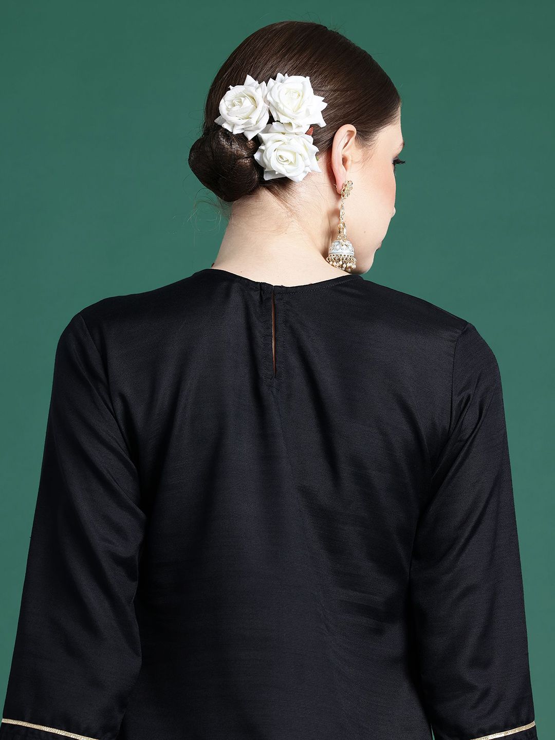 Indo Era Yoke Design Straight Pure Cotton Zari Kurta with Trousers & Dupatta