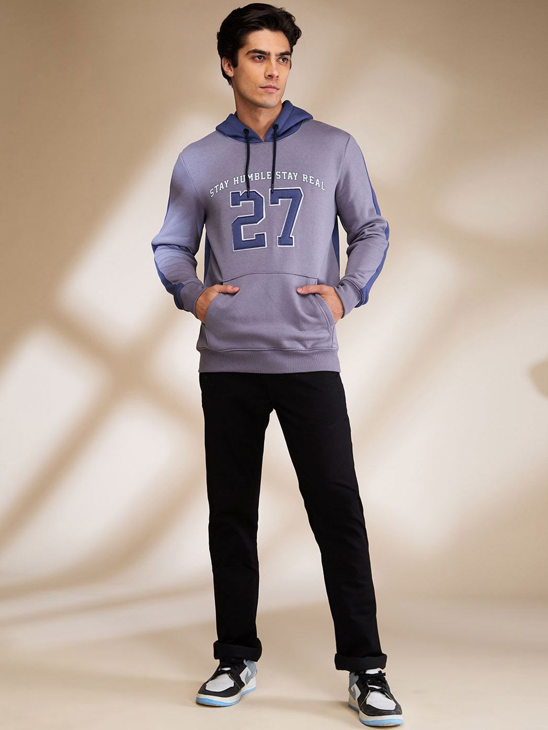 Being Human Men Cotton Hooded Neck Long Sleeves Sweatshirts with Patchwork