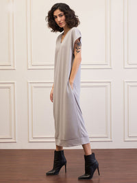 SASSAFRAS Women Midi V-Neck Sweater Dress