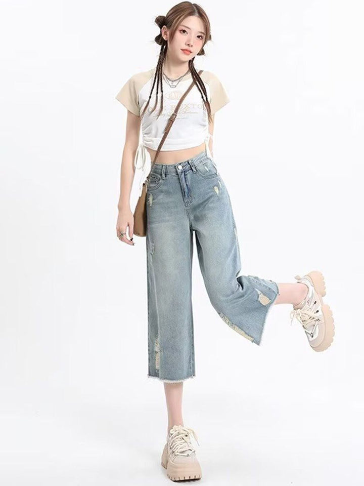 DressBerry Women Straight Fit Low Distress Light Fade Jeans