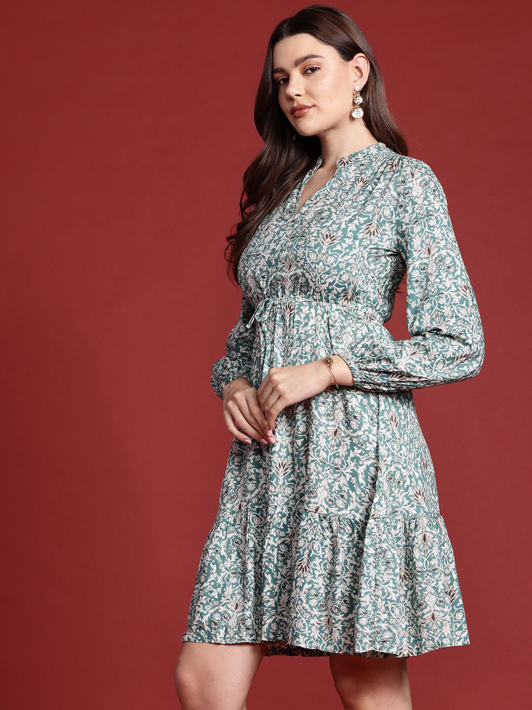 all about you Printed Cinched Waist A-Line Dress