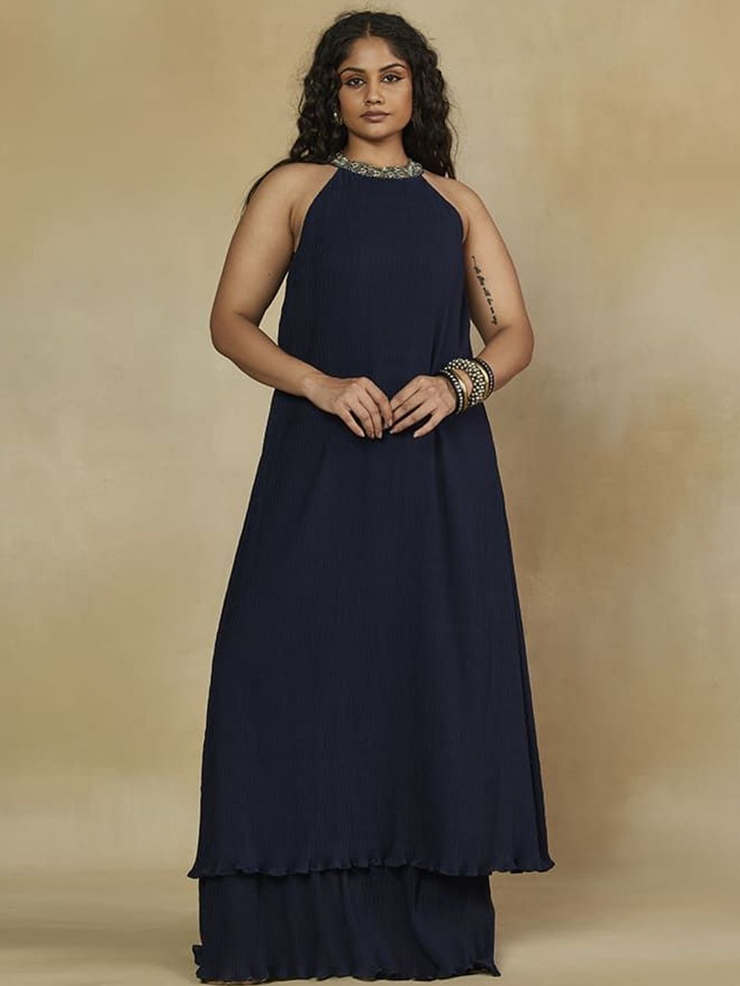 Mamicha Halter Leher Pakaian Maxi Georgette A-Line