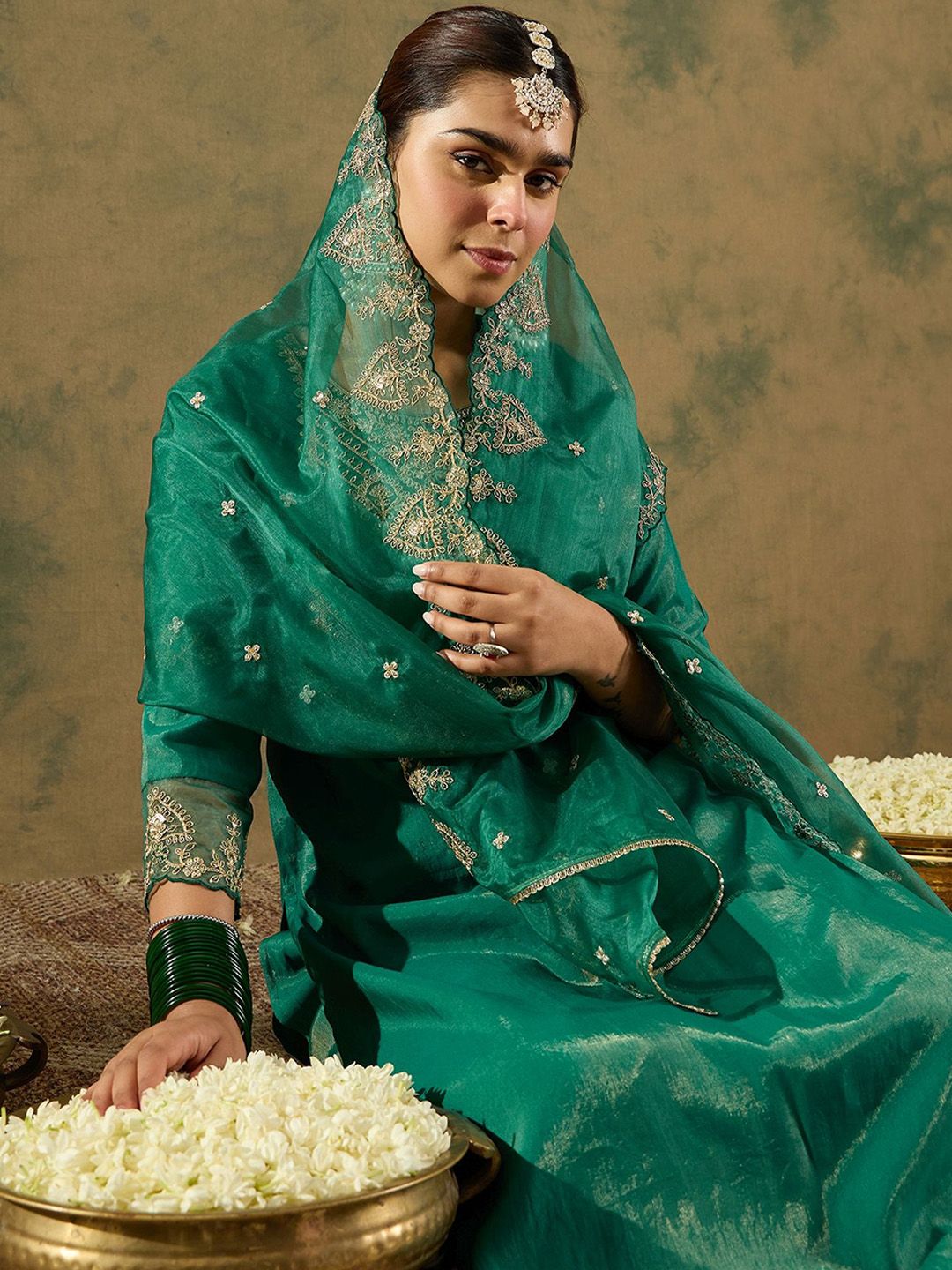 Indo Era Ethnic Motifs Embroidered Kurta With Trousers & Dupatta