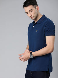 THE BEAR HOUSE Men Blue Solid Polo Collar Pure Cotton T-shirt