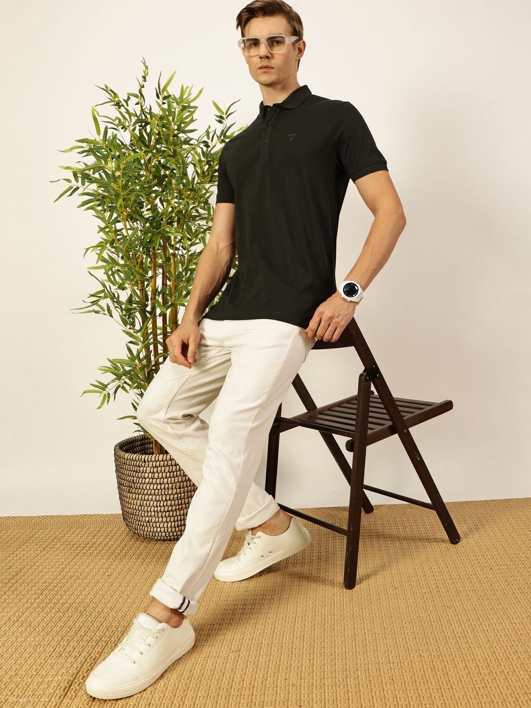 Thomas Scott Men Solid Polo Collar Cotton T-shirt