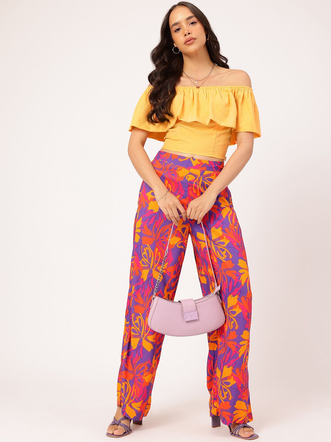 DressBerry Ruffle Ramble Dobby Bardot Crop Top