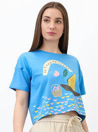 SPYKAR Women Graphic Printed Round Neck Cotton Boxy T-shirt