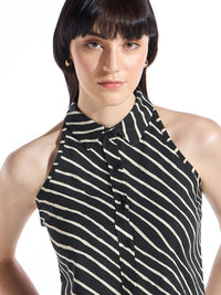 Bewakoof Women Standard Spread Collar Vertical Striped Casual Shirt