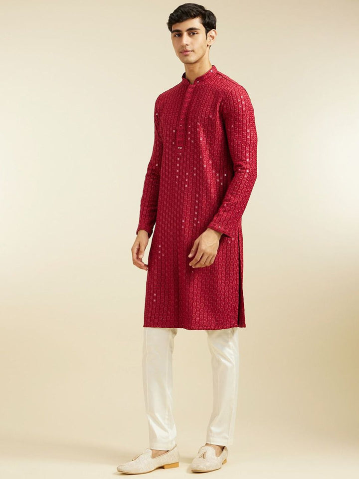 Diwas by Manyavar Geometric Chikankari Embroidered & Sequinned Mandarin Collar Kurta
