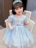 YK Girls Graphic Print Puff Sleeves Fit & Flare Dress