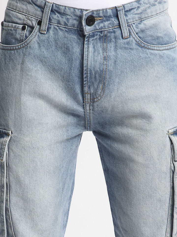 Bene Kleed Men Classic Relaxed Fit Light Fade Pure Cotton Cargo Jeans