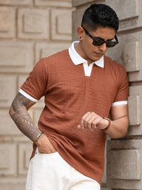 Powerlook Men Self Design Polo Collar Cotton T-shirt