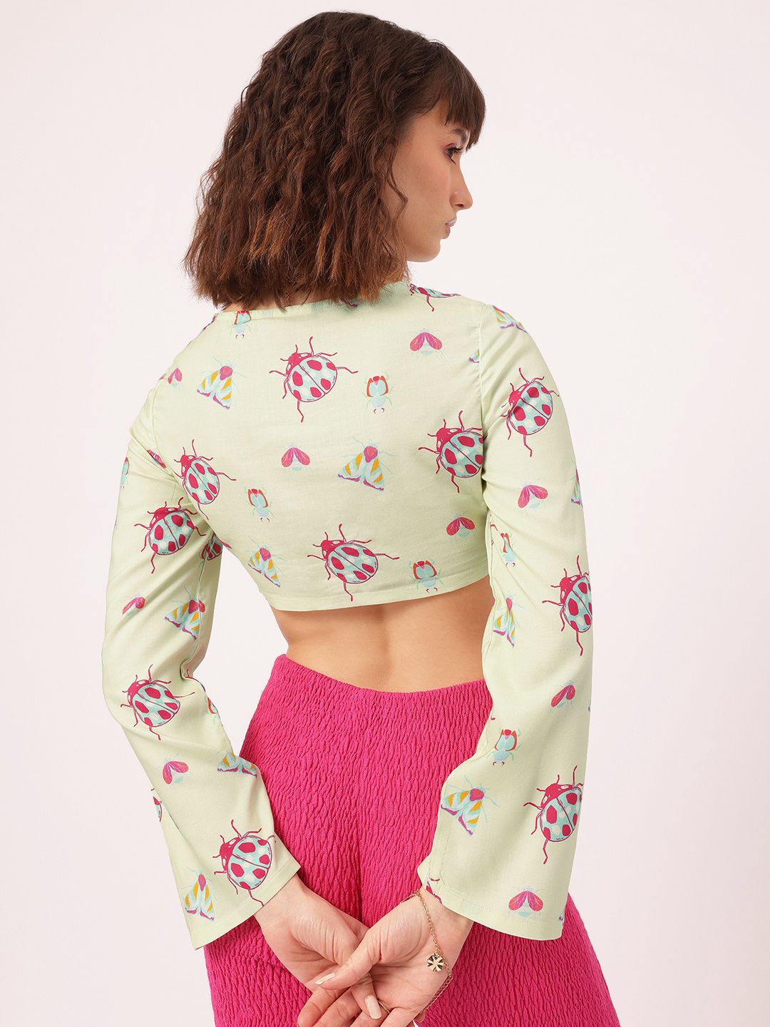 DressBerry Sunlit Florals Rivets Ruched Crop Top