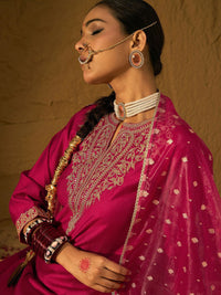 Indo Era Ethnic Motifs Yoke Design Straight Zari  Liva Kurta with Trousers & Dupatta