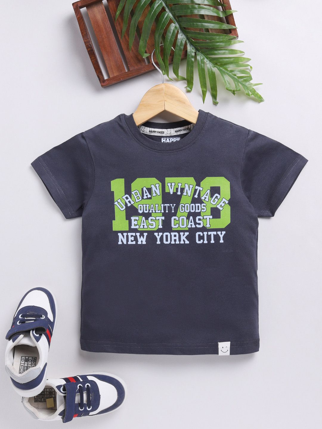 Happy Faces Kids Boys Typography Printed Pure Cotton T-Shirt