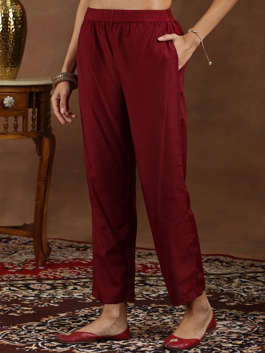 Libas Floral Yoke Design Zari Anarkali Kurta with Trousers & Dupatta