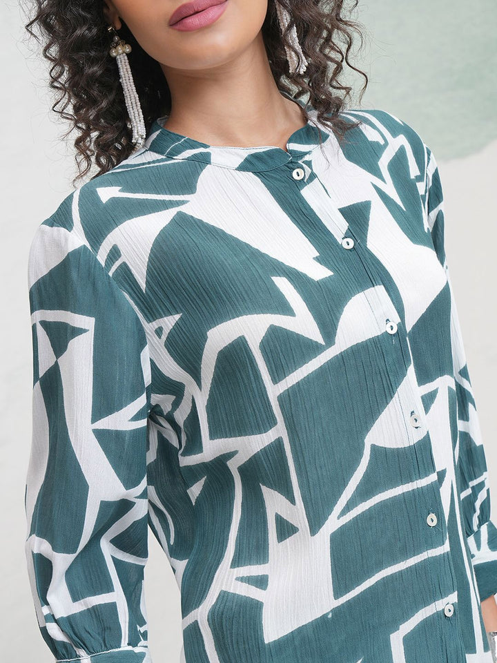 Vishudh Blue & White Printed Pure Cotton Shirt & Palazzo