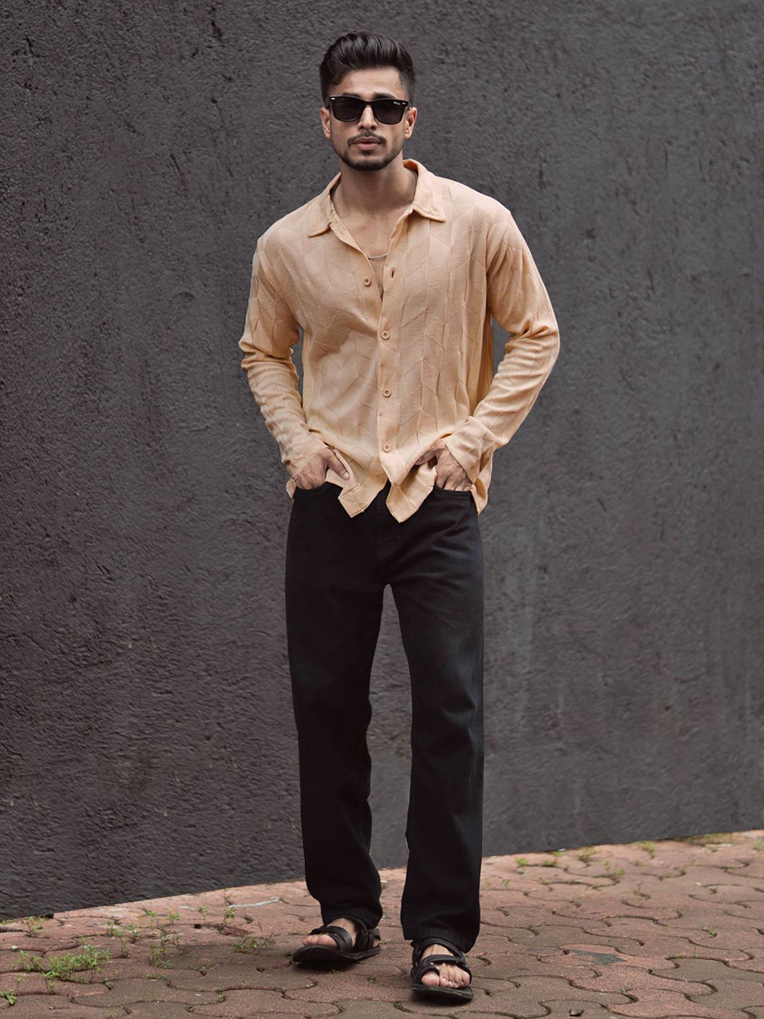 Powerlook Men Spread Collar Solid Casual Shirt