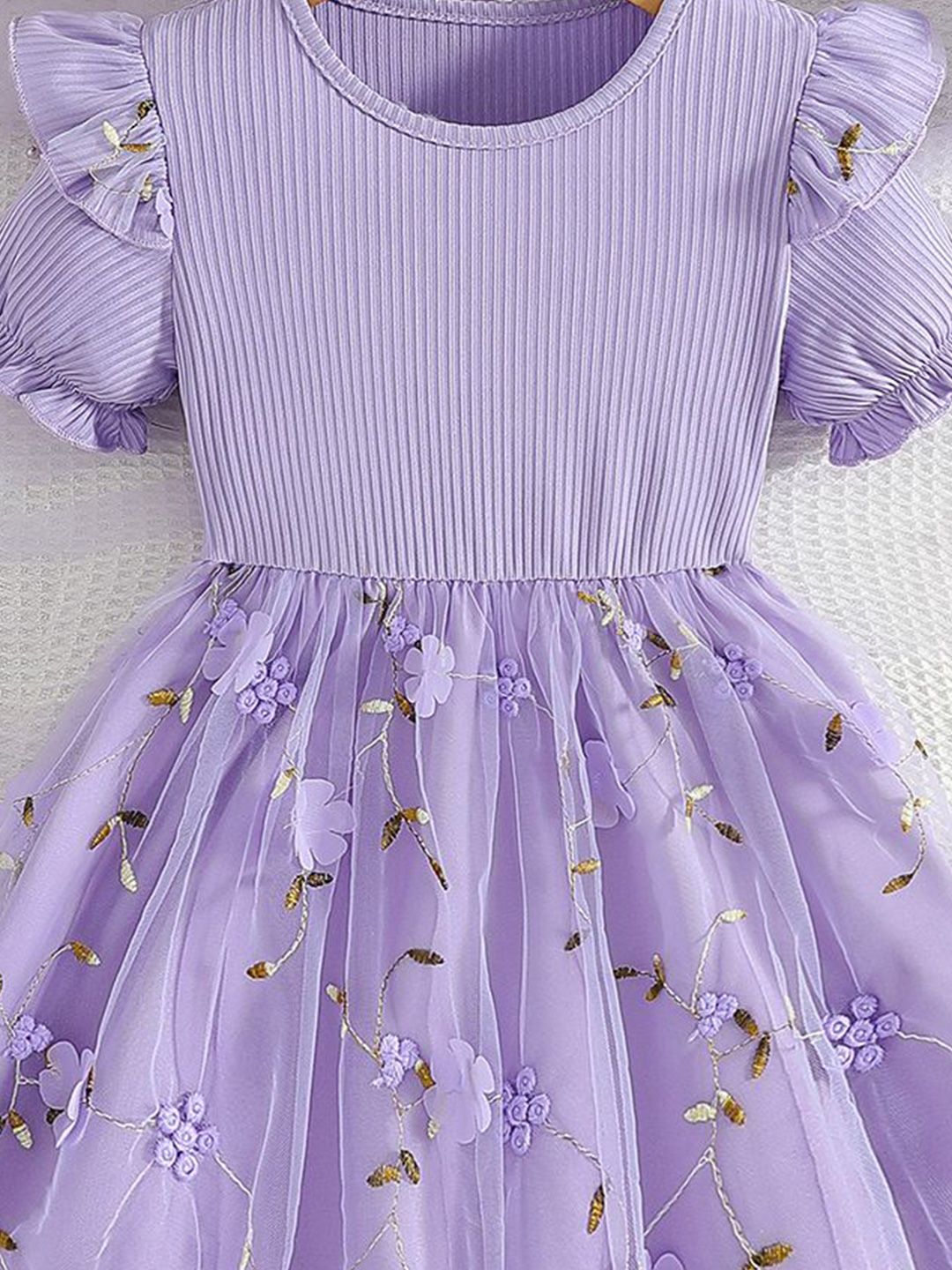 YK Girls Self Design Fit & Flare Dress