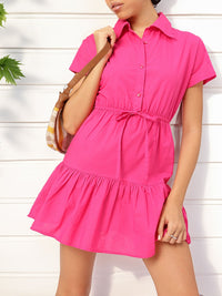 DressBerry Blush & Bold Tie-Up Waist A-Line Mini Dress