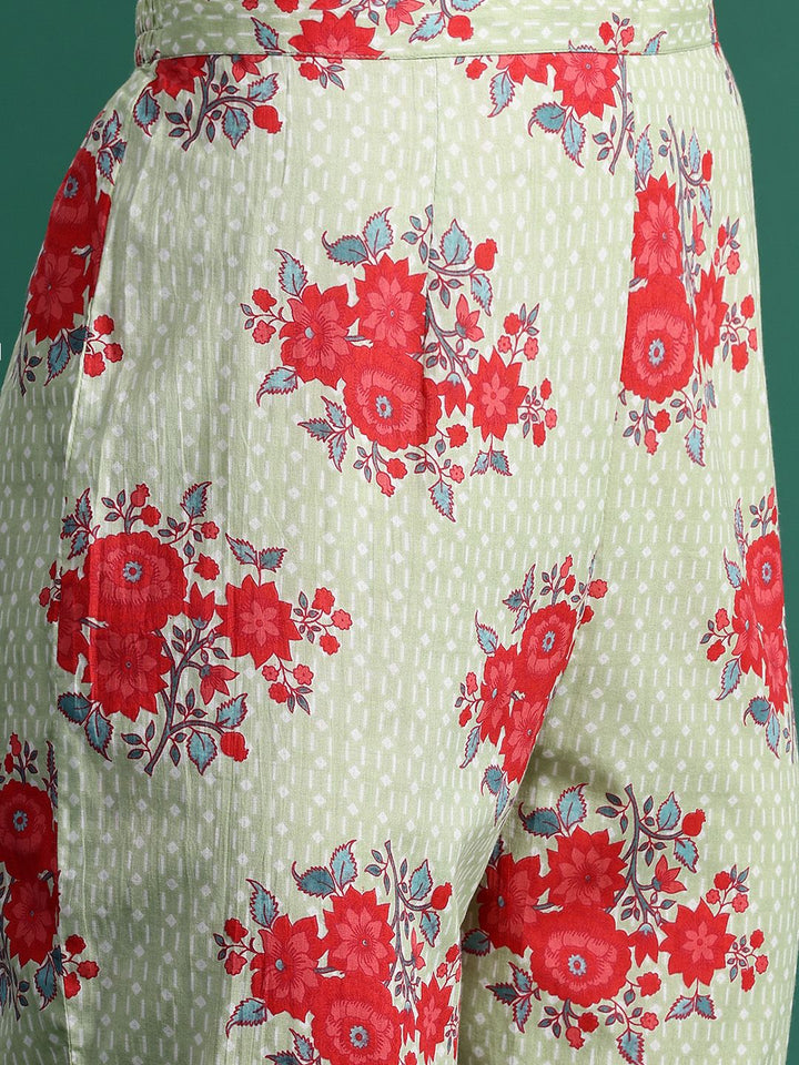 Indo Era Floral Printed Mirror Work Pure Cotton Kurta with Trousers