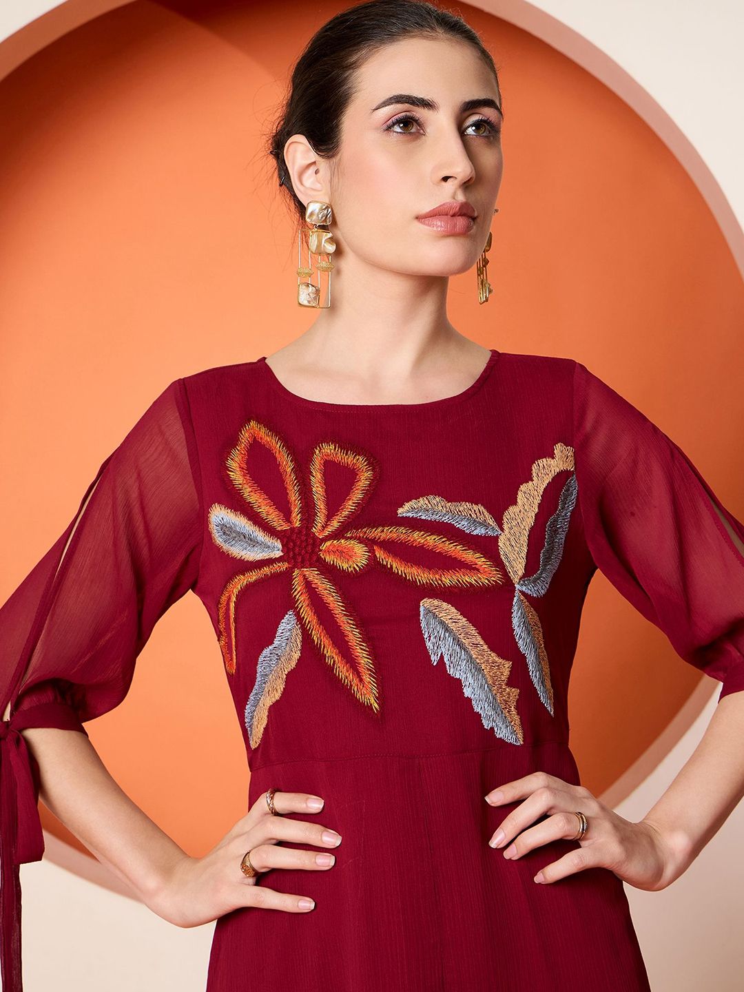 Antheaa Women Embroidered A-Line Maxi Dress