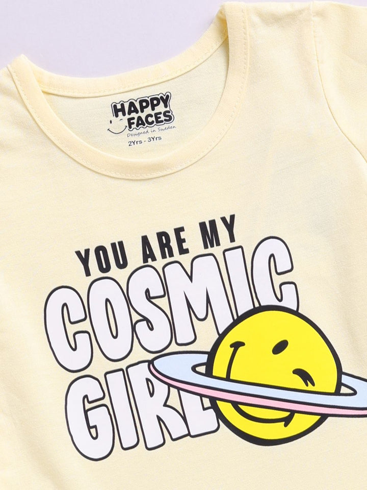 Happy Faces Girls Smiley Print Pure Cotton Fit & Flare Dress