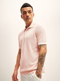 THE BEAR HOUSE Self Design Polo Collar T-Shirt