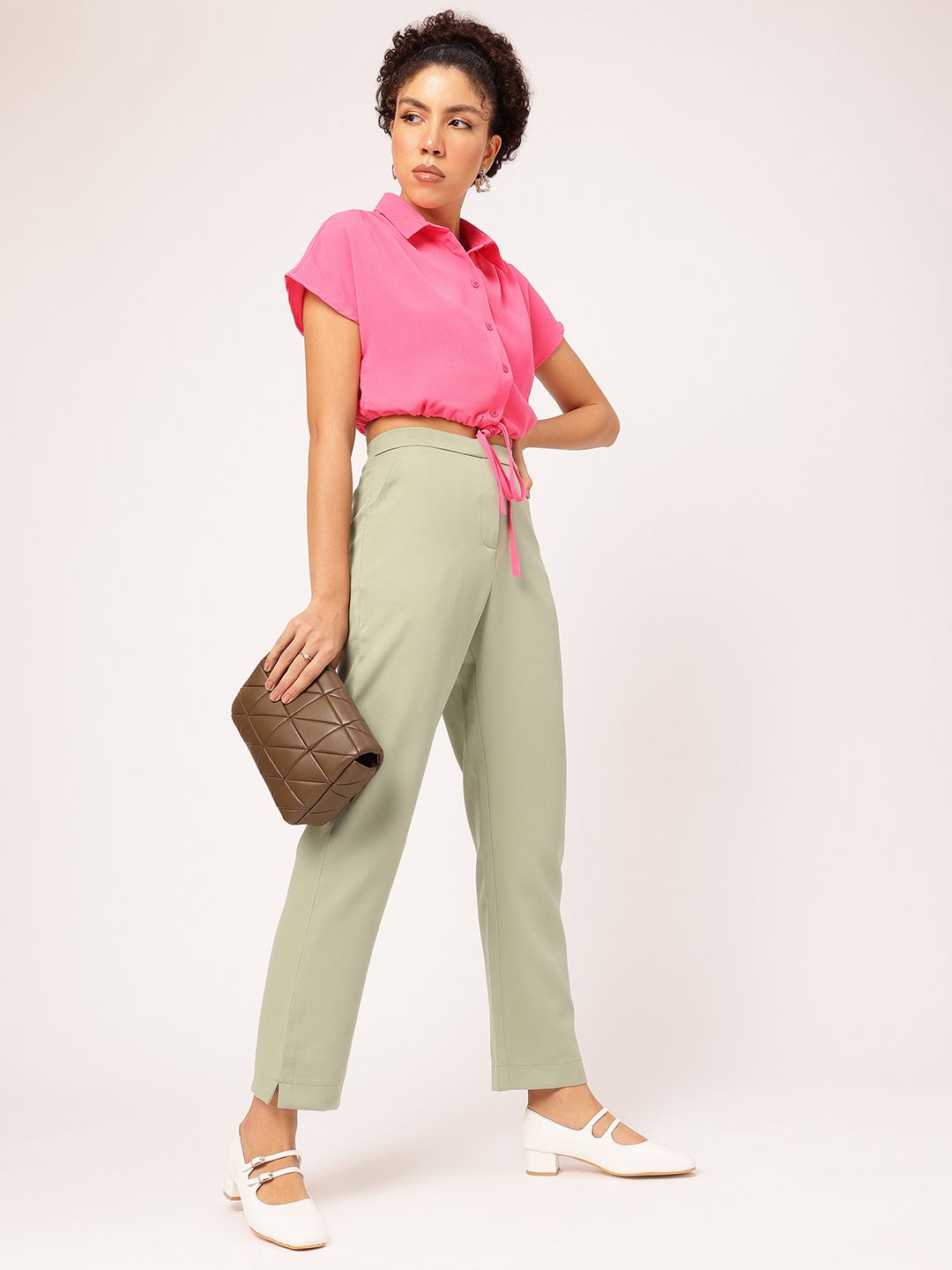 DressBerry K-Chic Waist Tie-Up Shirt Style Crop Top